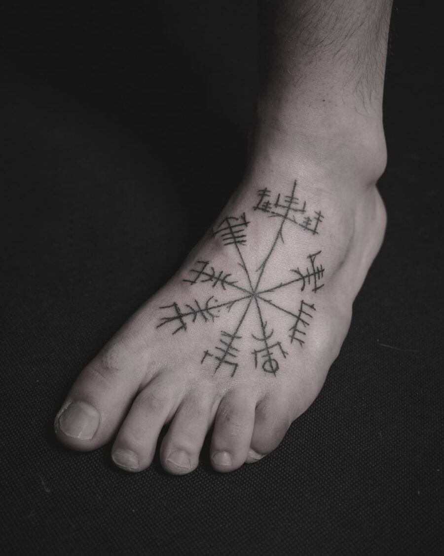 Minimalist Vegvisir Tattoo on Foot Tattoo Design
