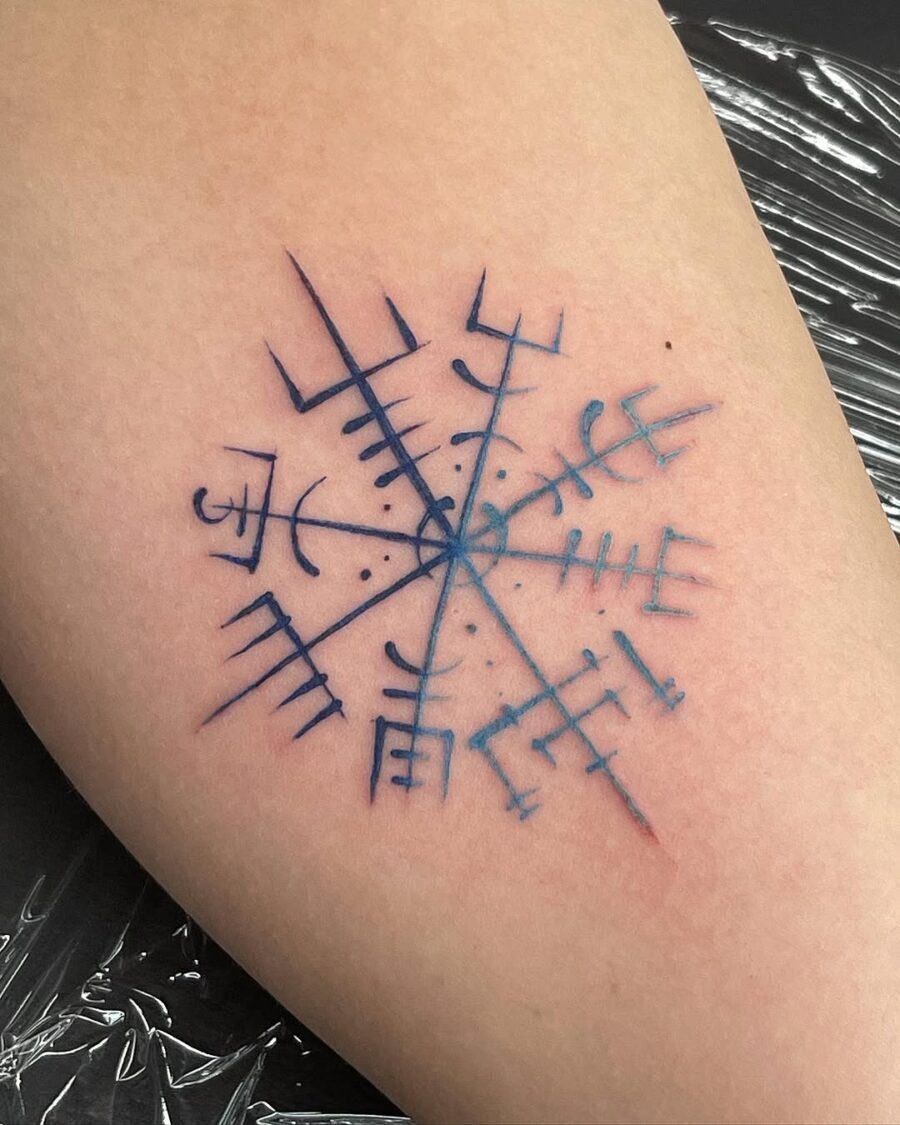 Mystical Vegvisir Tattoo in Cool Blue Ink Tattoo Design