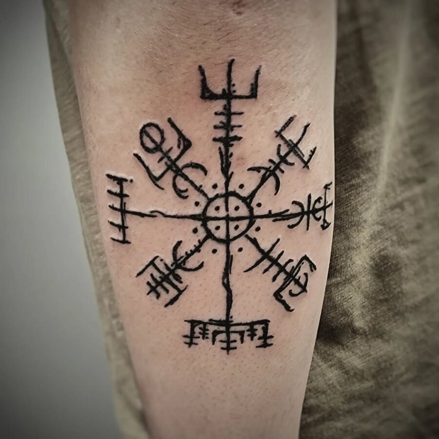 Stunning Vegvísir Tattoo with Bold Details Tattoo Design