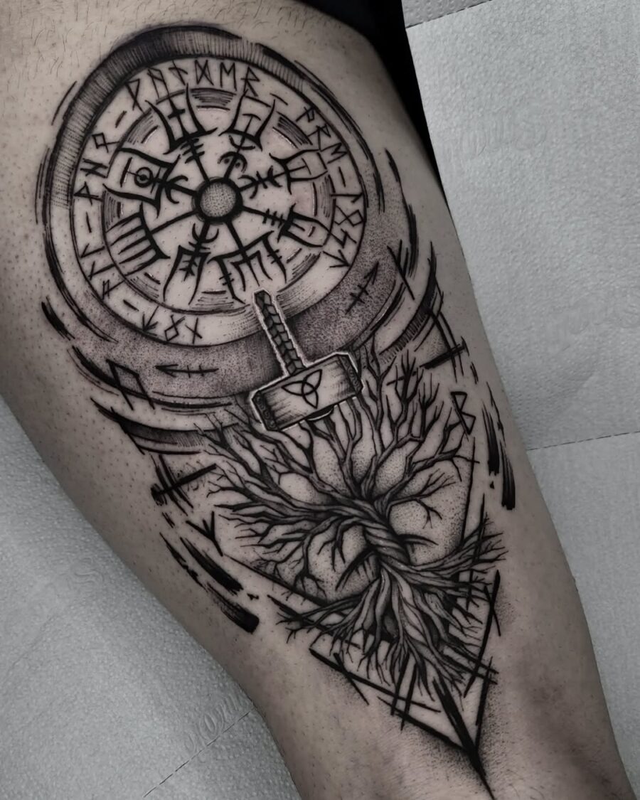 Stunning Vegvisir Tattoo with Tribal Elements Tattoo Design