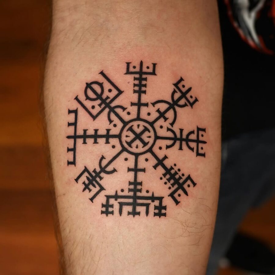 Symbolic Vegvisir Tattoo with Geometric Patterns Tattoo Design