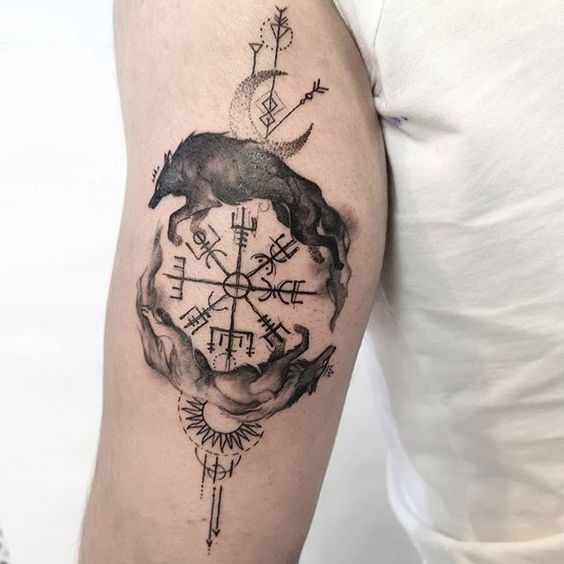 Viking-inspired Vegvisir tattoo with mystical elements Tattoo Design