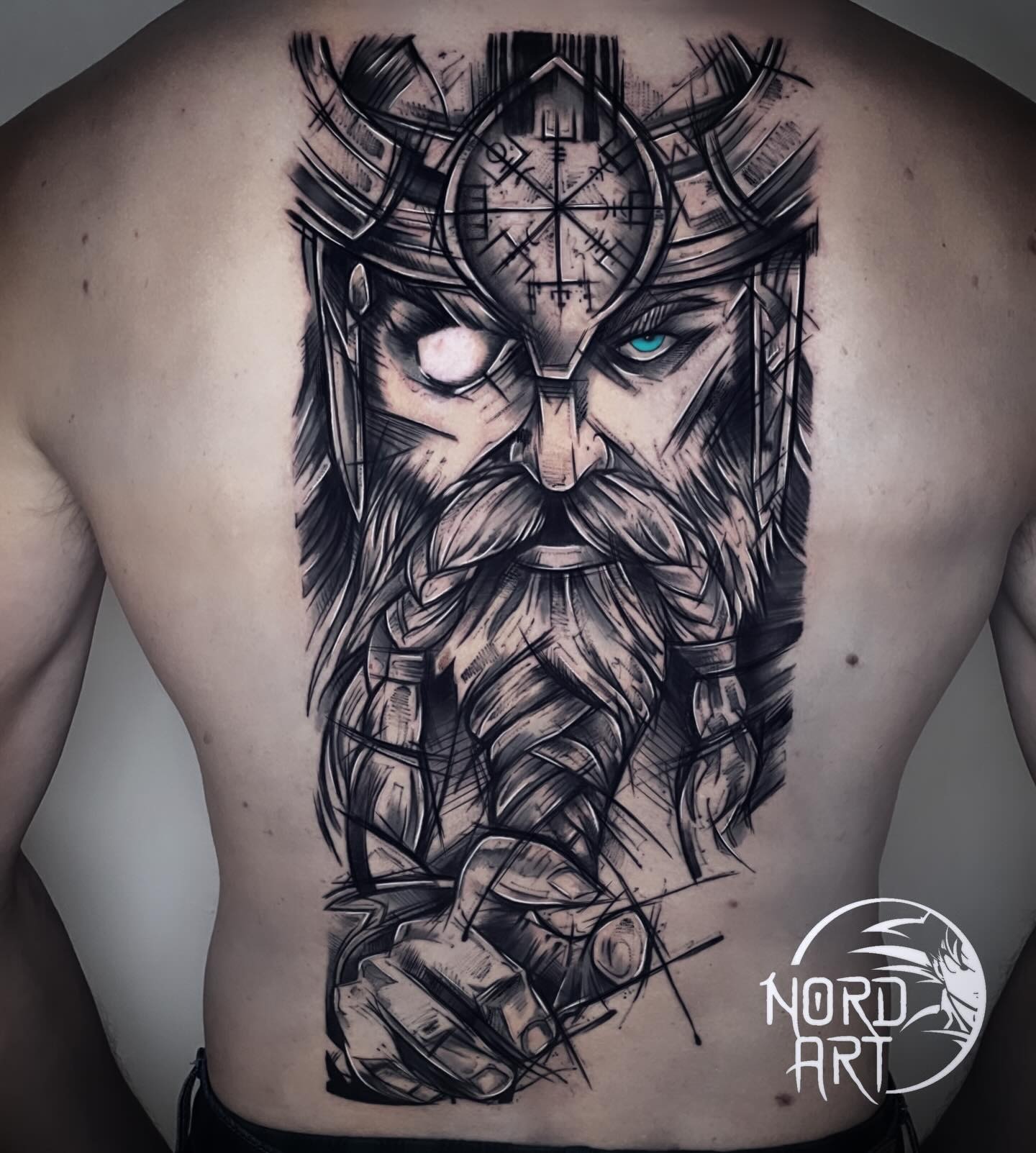 Viking Warrior and Mjolnir Tattoo Tattoo Design