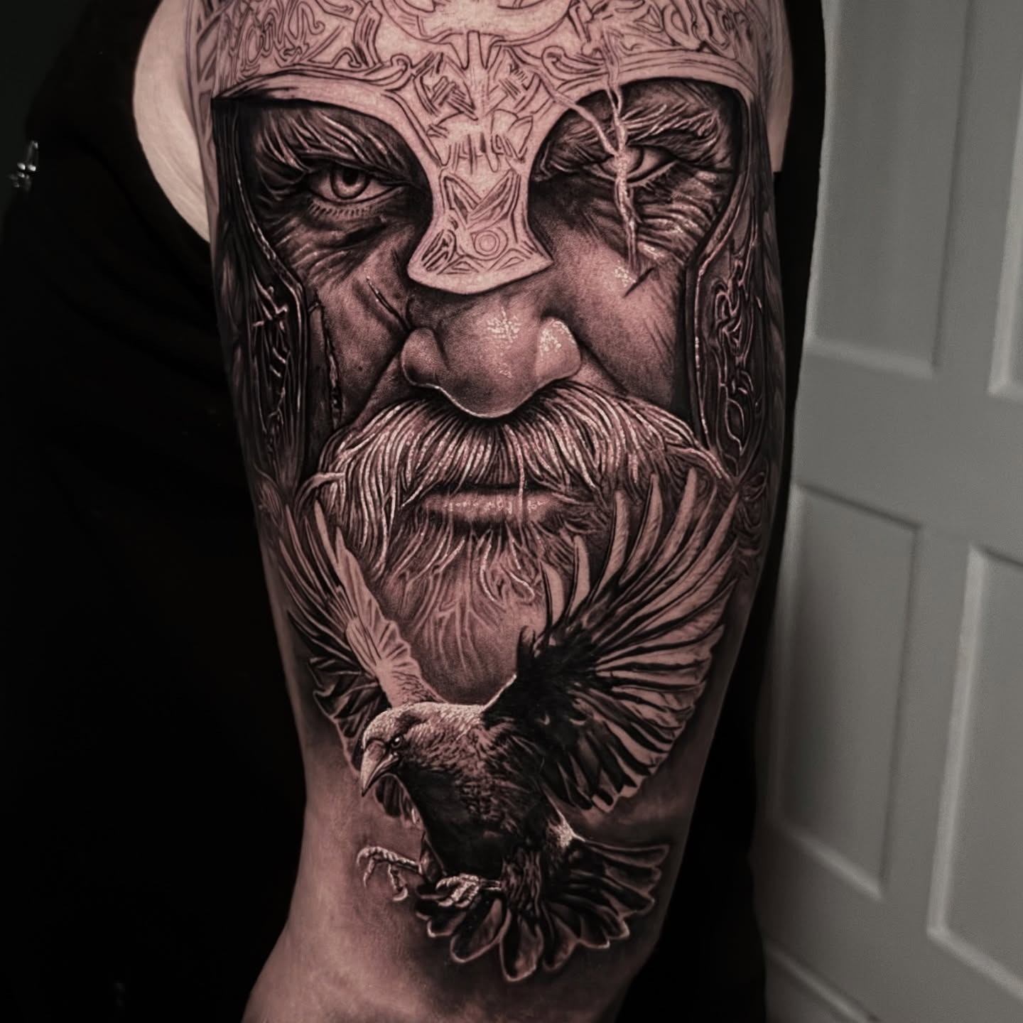 Viking Warrior and Raven Tattoo Tattoo Design