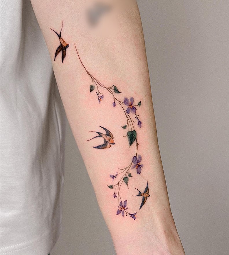 Swallows and Vine Tattoo on Forearm Tattoo Design