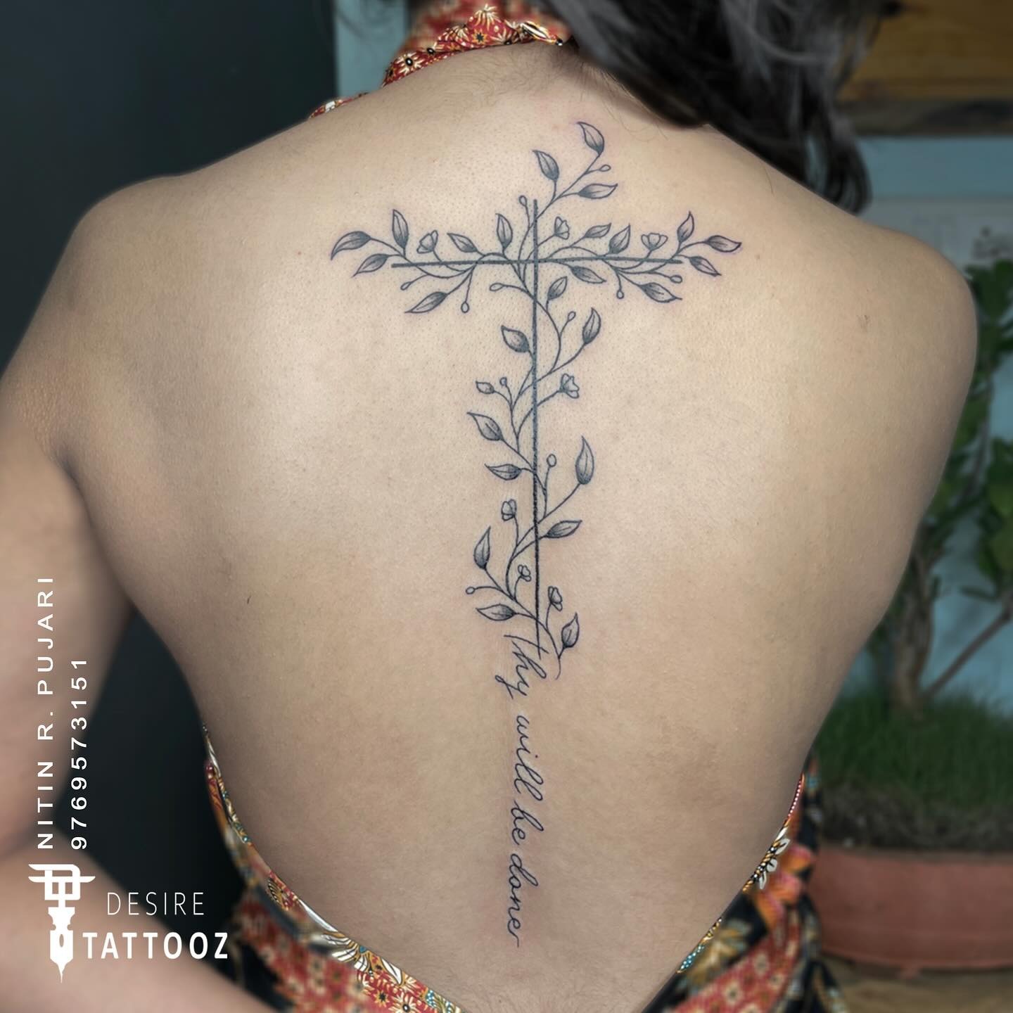 Vine Cross Tattoo on Back Tattoo Design
