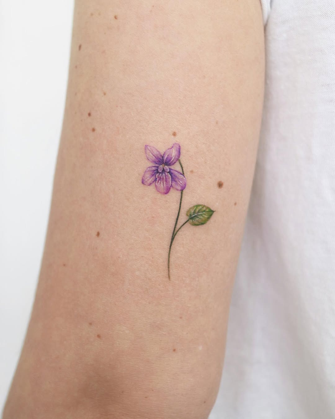 Delicate Violet Tattoo on a Bare Arm Tattoo Design