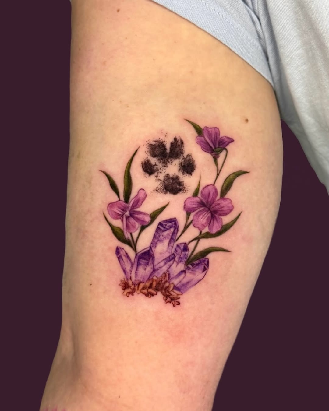 Elegant violet flowers with crystal accents tattoo Tattoo Design