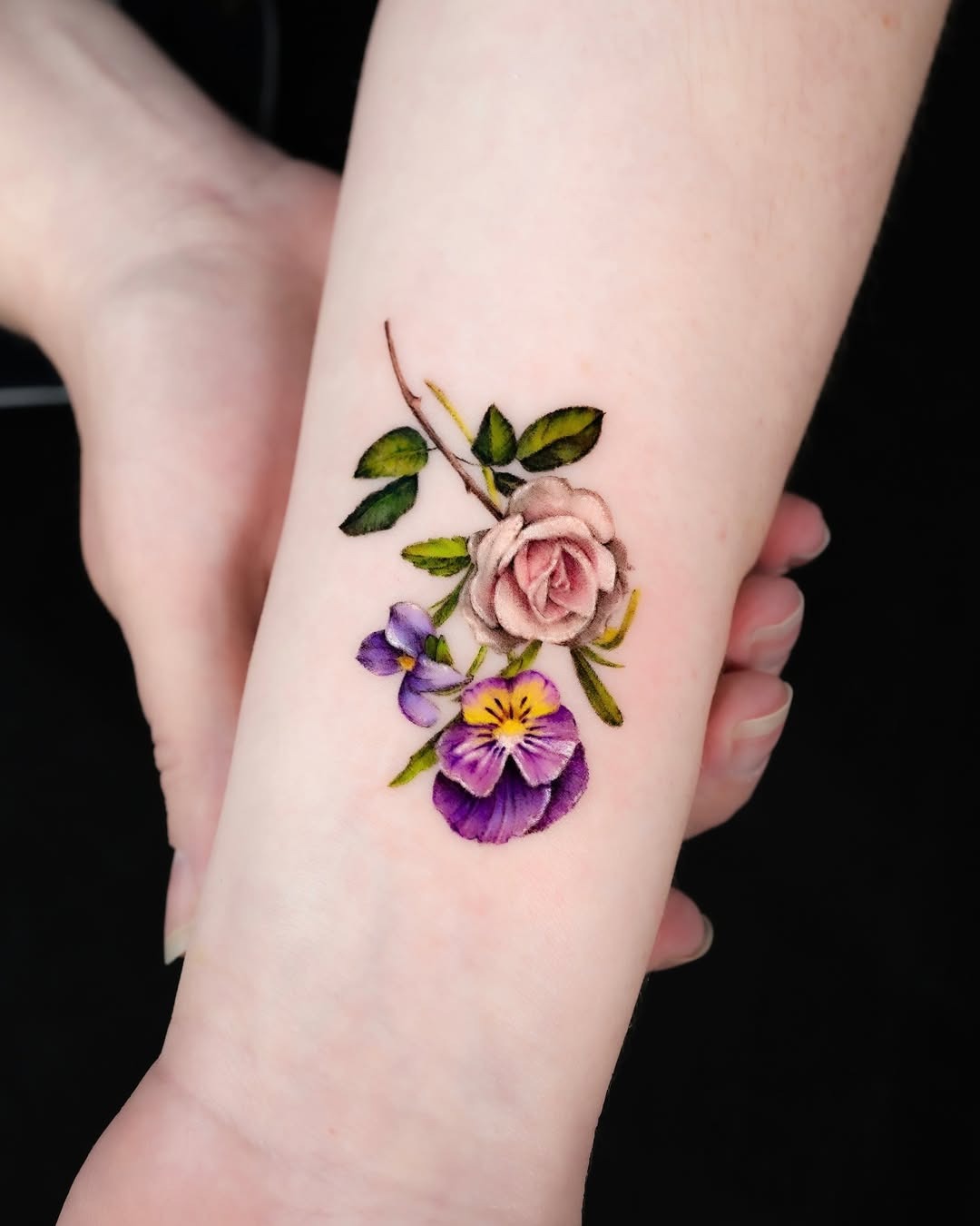 Stunning violet and rose floral tattoo design Tattoo Design