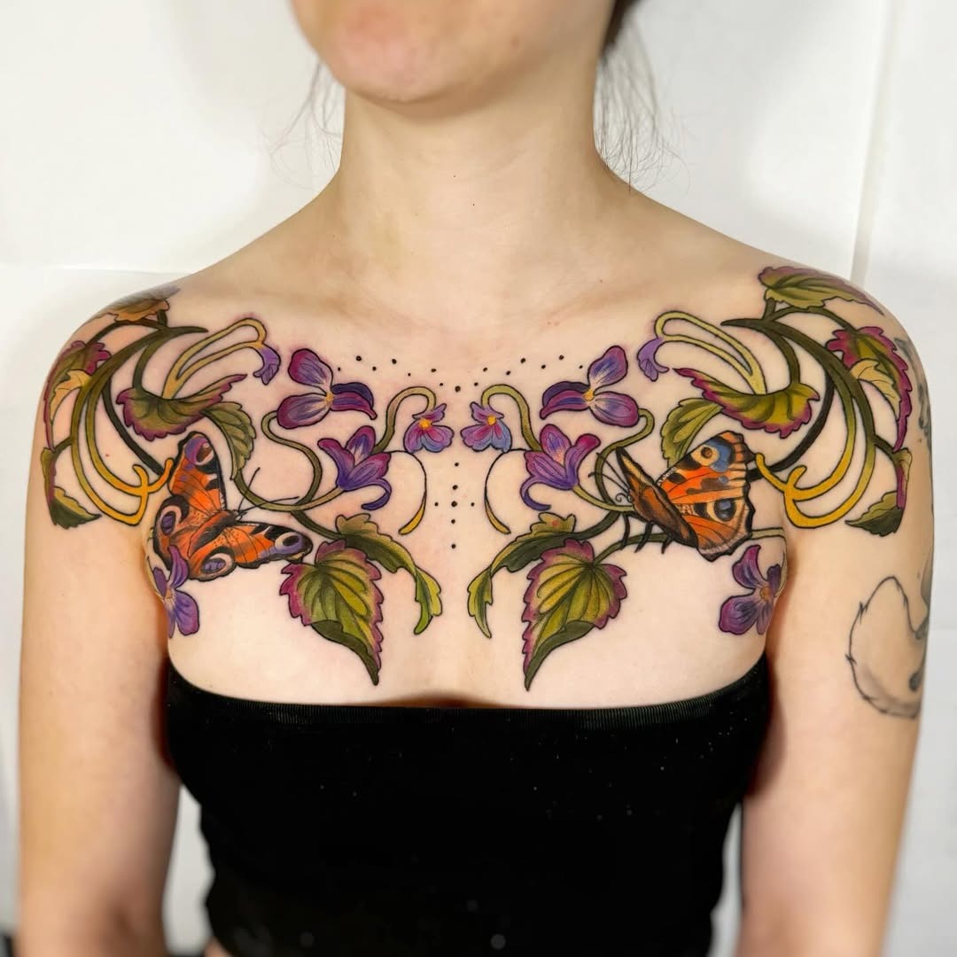 Vibrant violet tattoos with butterfly accents Tattoo Design