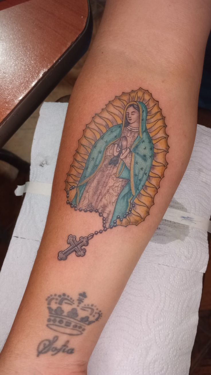 Aztec-Inspired Virgin Hand Tattoo Tattoo Design
