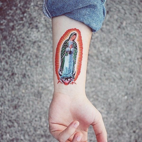 Chicano Sleeve Virgen Design Tattoo Design