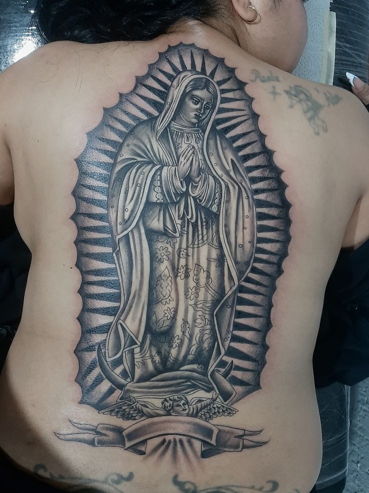 Minimal Virgen Stencil Tattoo Tattoo Design