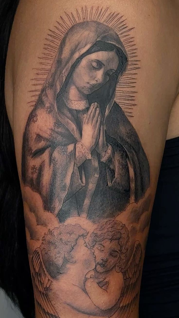 Rose and Virgen Forearm Tattoo Tattoo Design