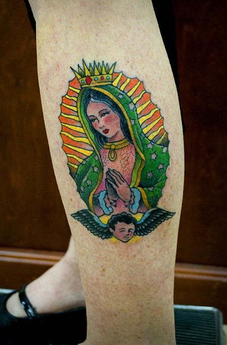 Rose-Framed Virgin Portrait Tattoo Tattoo Design