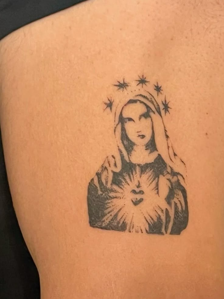 Traditional Virgen Tattoo on Calf Tattoo Design