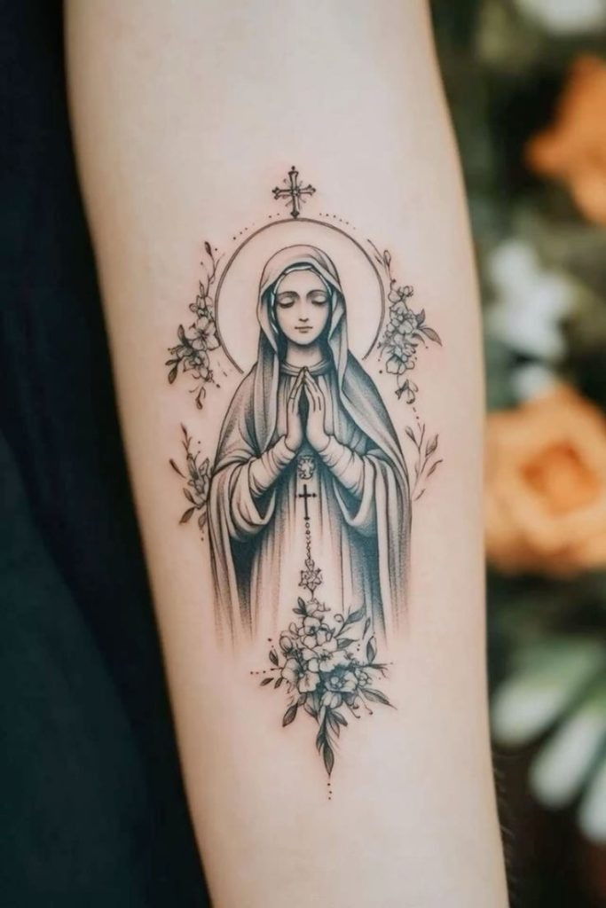 Floral Serenity in Black and Grey Tattoo Design
