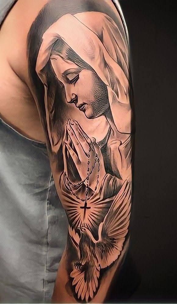 Mexican-Inspired Traditional Virgin Mary Tattoo Design