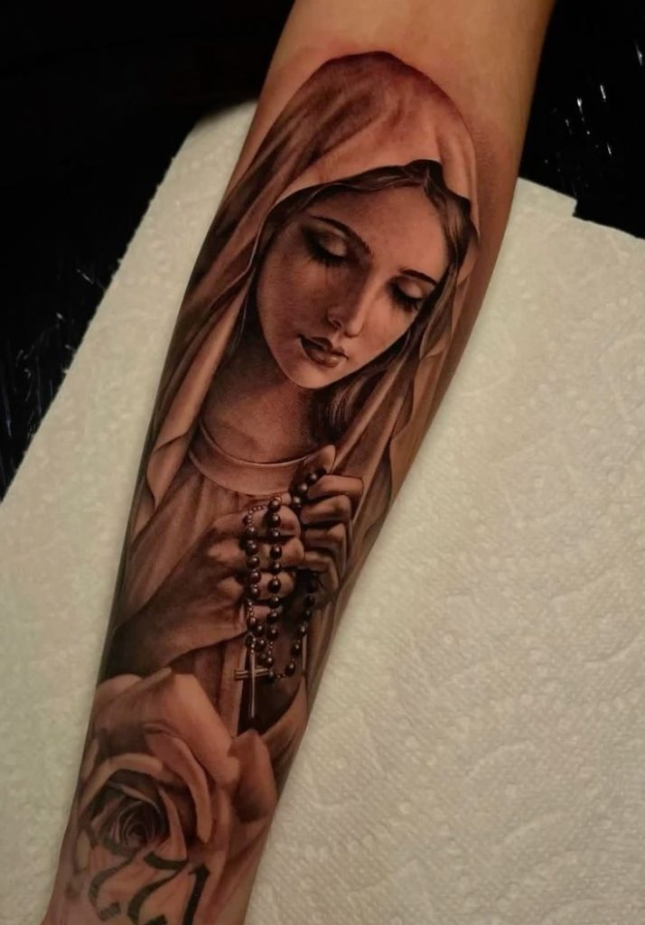 Rosary and Rose Tattoo Design