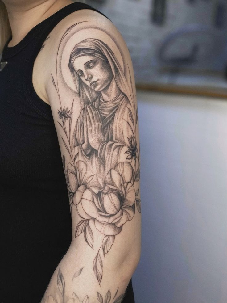 Shoulder-Blooming Devotion Tattoo Design