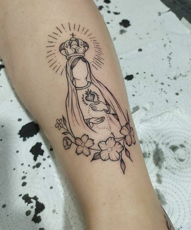 Vibrant Virgin in Neo-Traditional Palette Tattoo Design