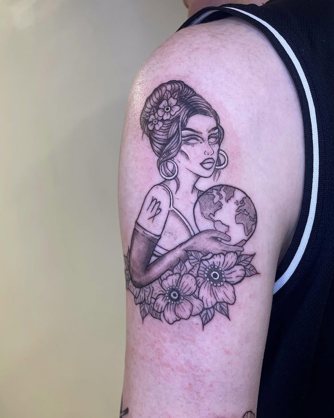 Charming Virgo tattoo with a floral touch Tattoo Design