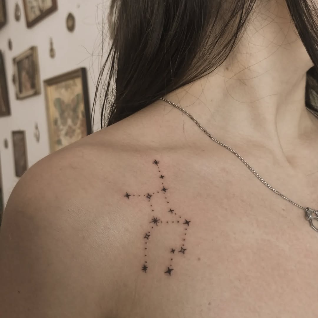 Delicate Virgo Constellation Tattoo on Shoulder Tattoo Design