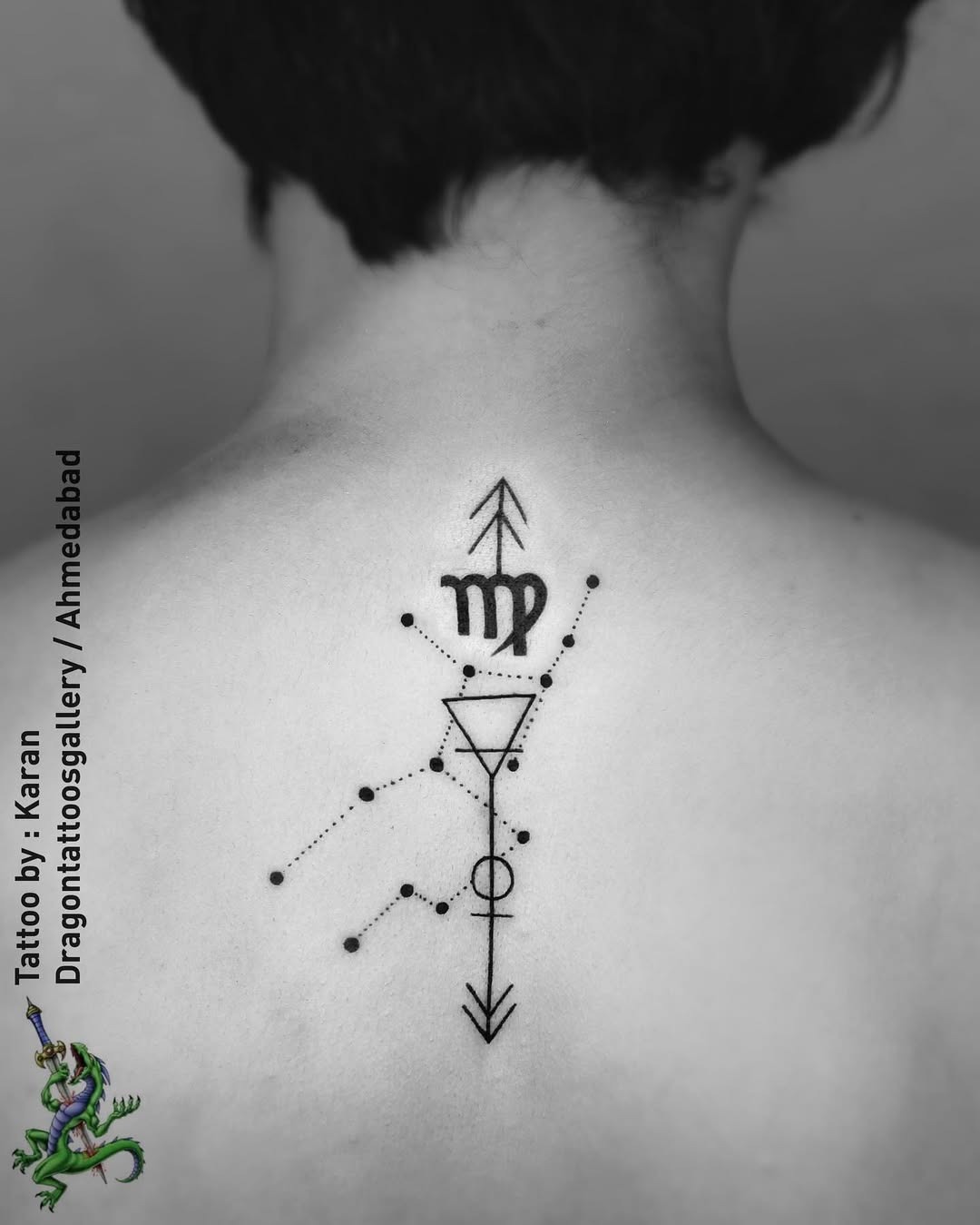 Elegant Virgo Constellation Tattoo with Symbol Tattoo Design