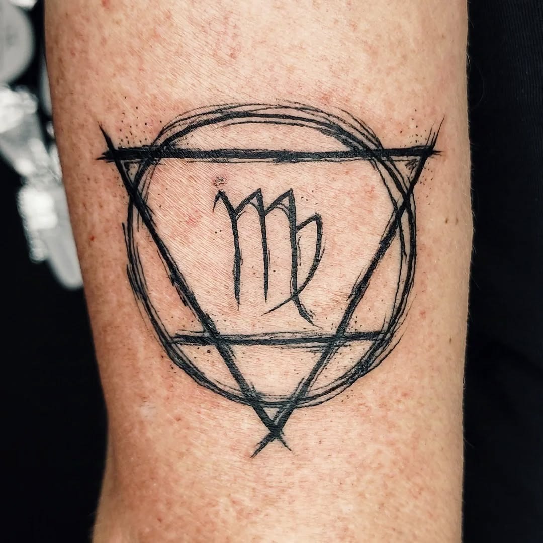 Elegant Virgo Symbol Tattoo with Geometric Elements Tattoo Design