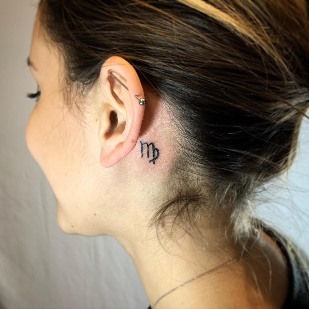 Elegant Virgo Tattoo Near the Ear Tattoo Design