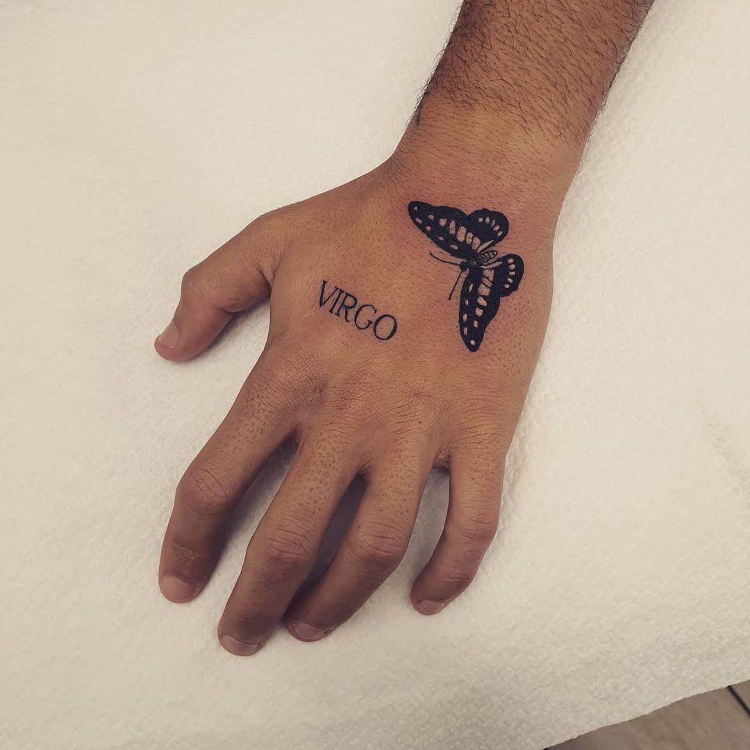 Elegant Virgo Tattoo with Butterfly Design Tattoo Design