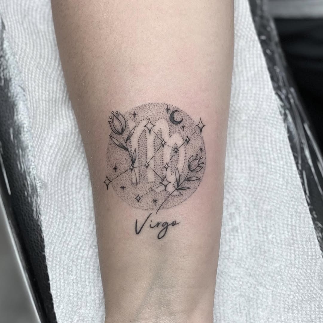 Elegant Virgo Tattoo with Floral Accents Tattoo Design