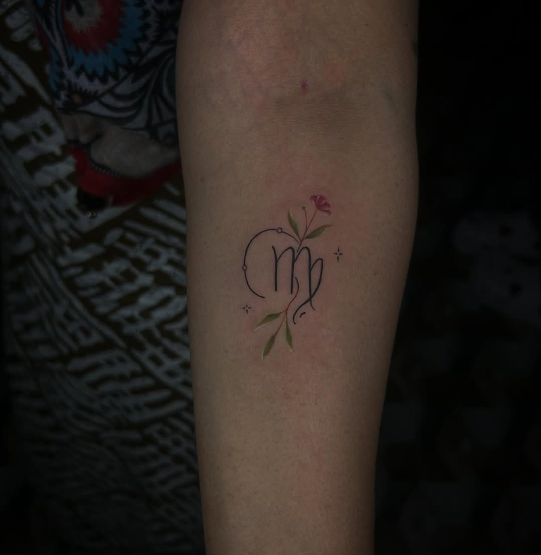 Elegant Virgo tattoo with floral accents Tattoo Design