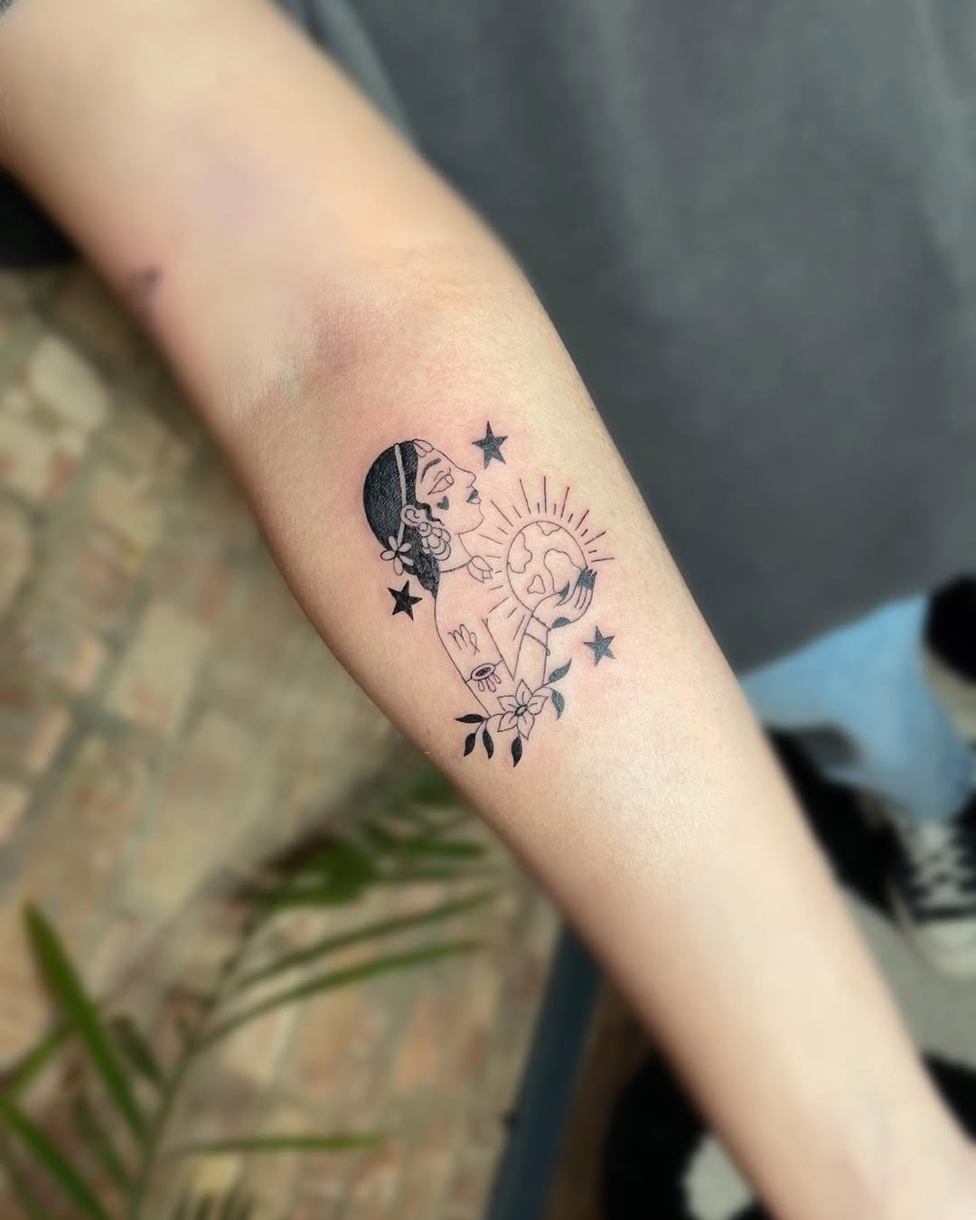 Elegant Virgo Tattoo with Floral and Cosmic Elements Tattoo Design