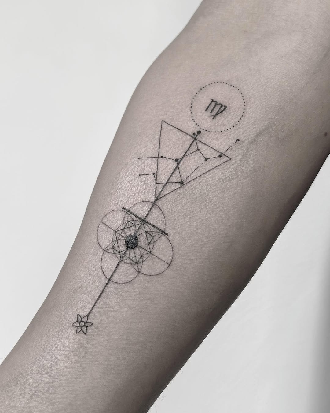 Elegant Virgo Tattoo with Geometric Elements Tattoo Design