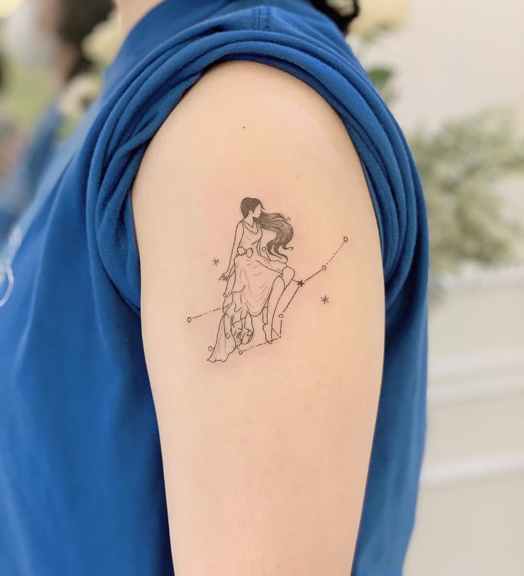 Feminine Virgo Tattoo with Constellation Elements Tattoo Design