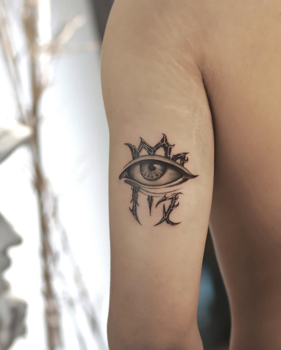 Intricate Eye Tattoo with Virgo Elements Tattoo Design
