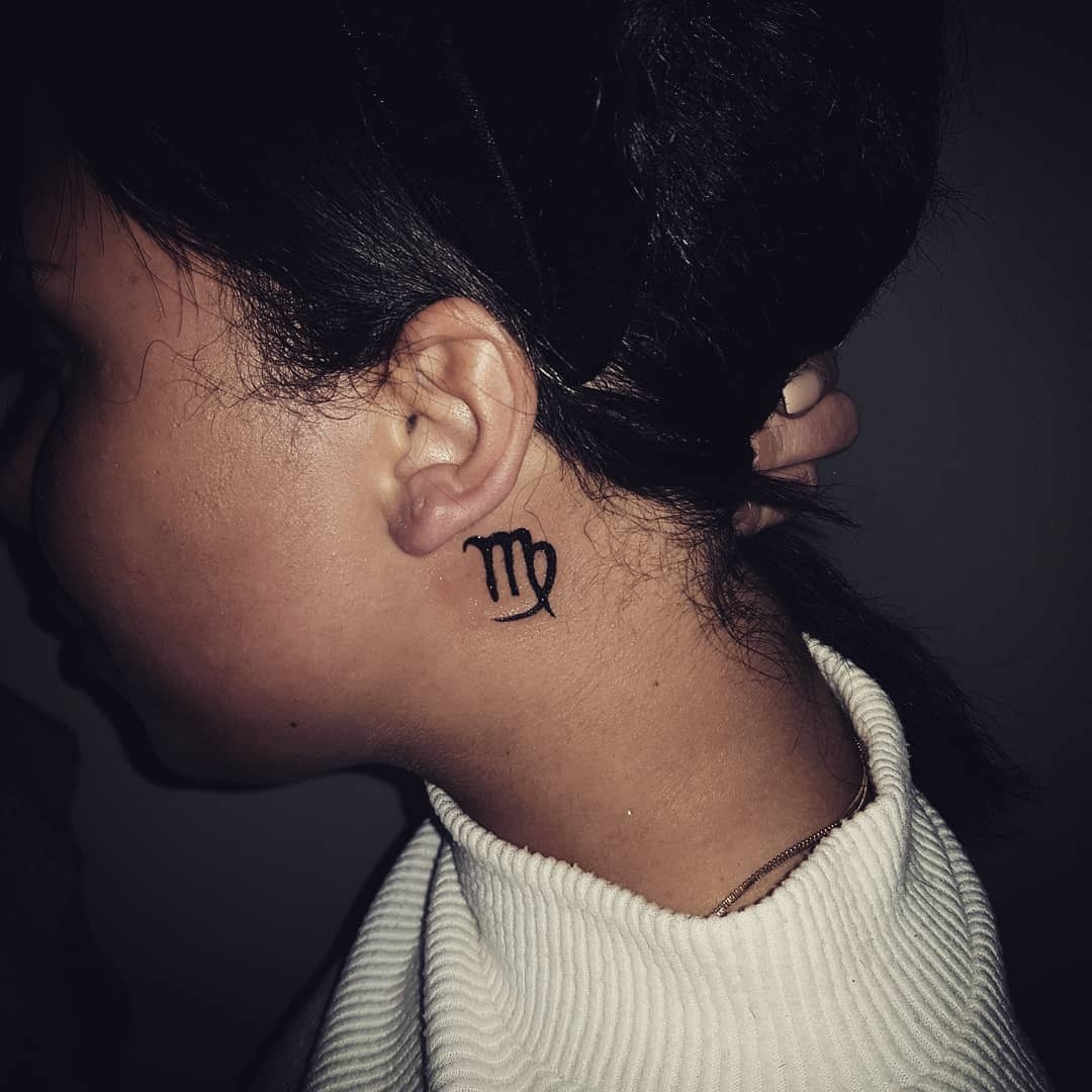Minimalist Virgo Tattoo Behind the Ear Tattoo Design