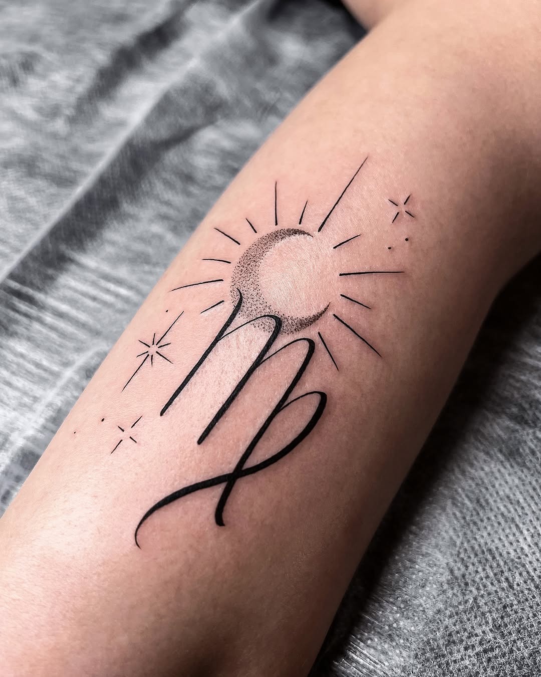 Stunning Virgo tattoo with celestial elements Tattoo Design