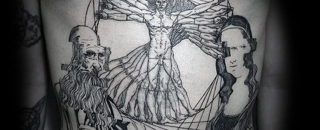 Collage Tribute Featuring Da Vinci's Masterpieces Tattoo Design