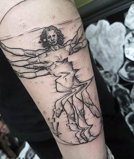 Distorted Vitruvian Man on the Forearm Tattoo Design