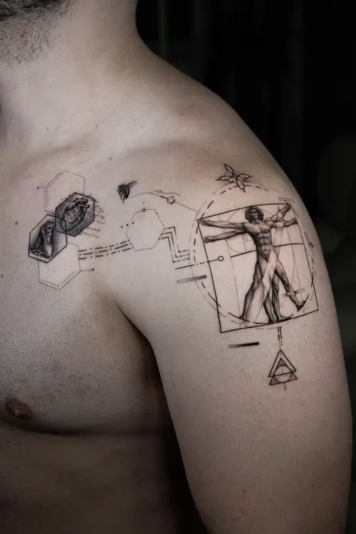 Shoulder Art with a Scientific Edge Tattoo Design