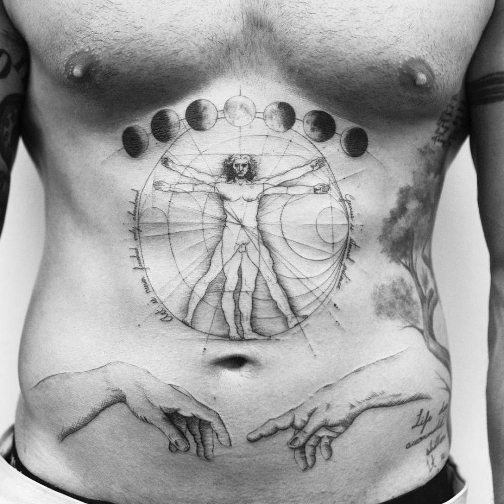 Stomach Design with Cosmic and Anatomical Details Tattoo Design