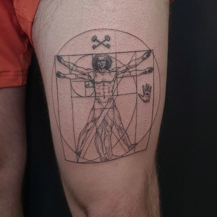 Thigh Tattoo Enhanced with Symbols Tattoo Design
