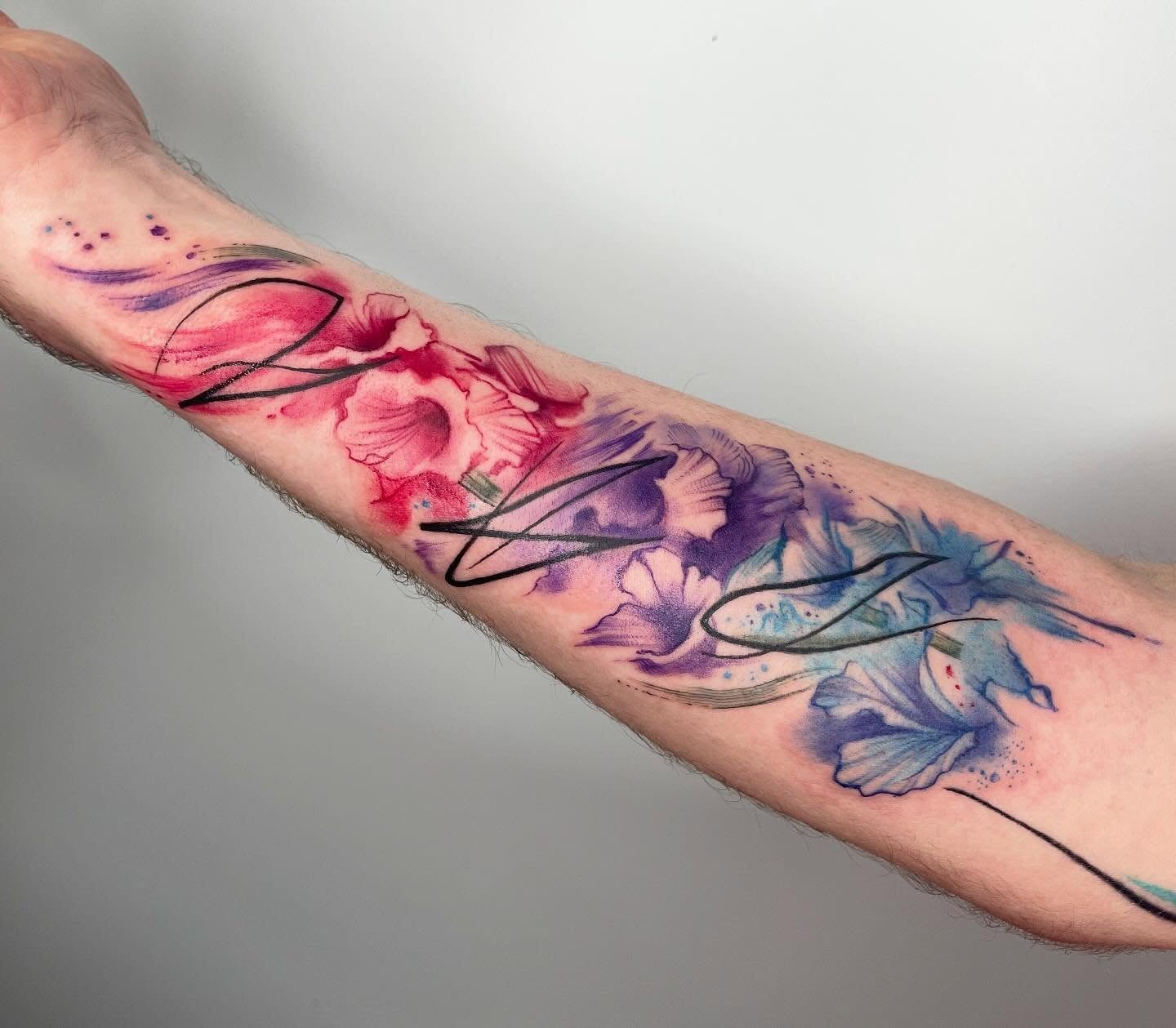 Watercolor Iris Flower Sleeve Tattoo Tattoo Design