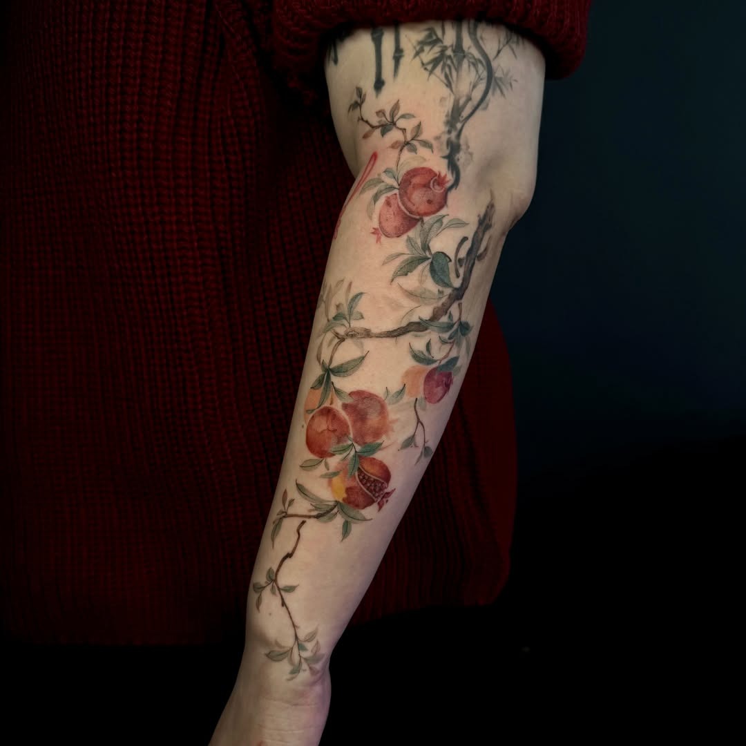 Watercolor Pomegranate Branch Tattoo Tattoo Design