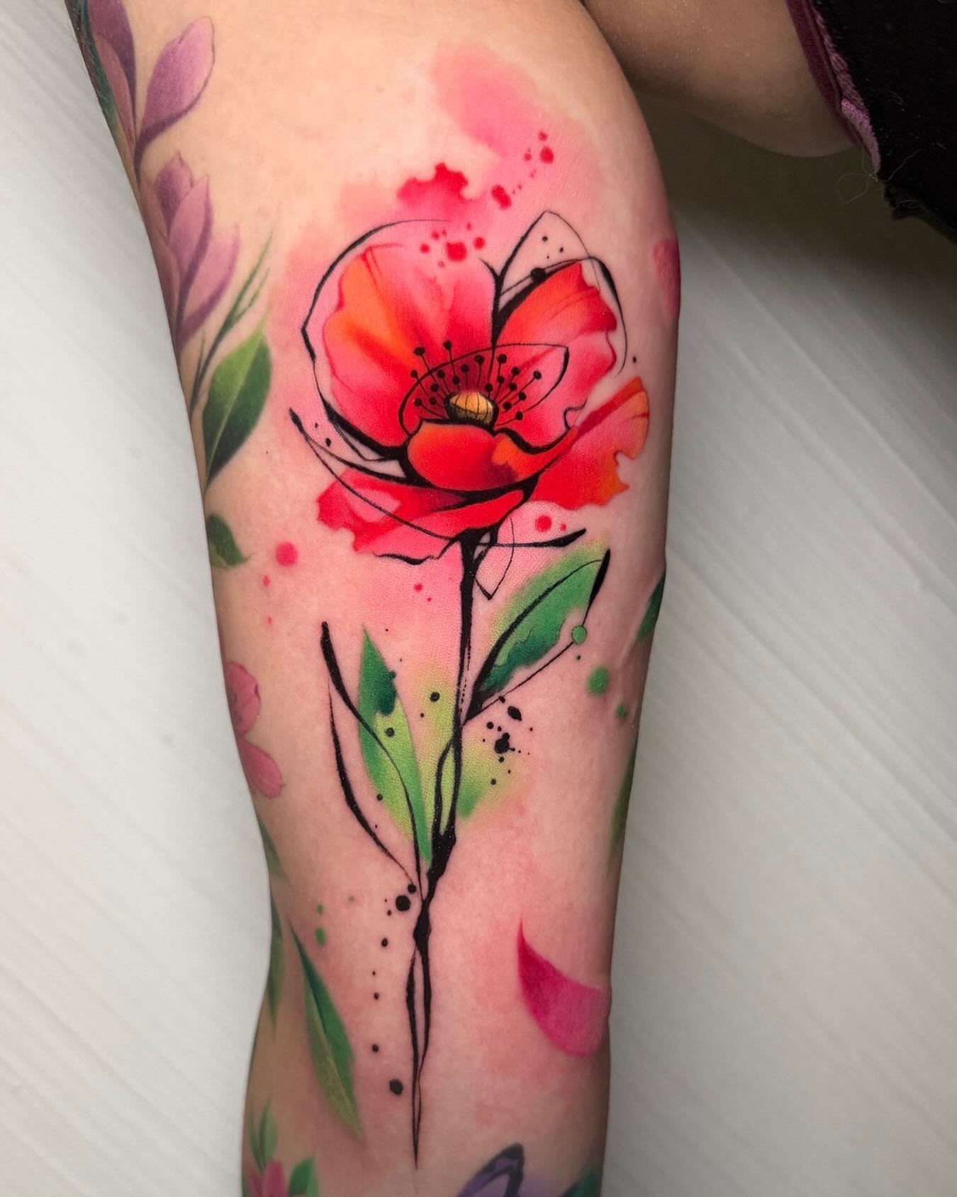 Watercolor Red Flower Tattoo Tattoo Design