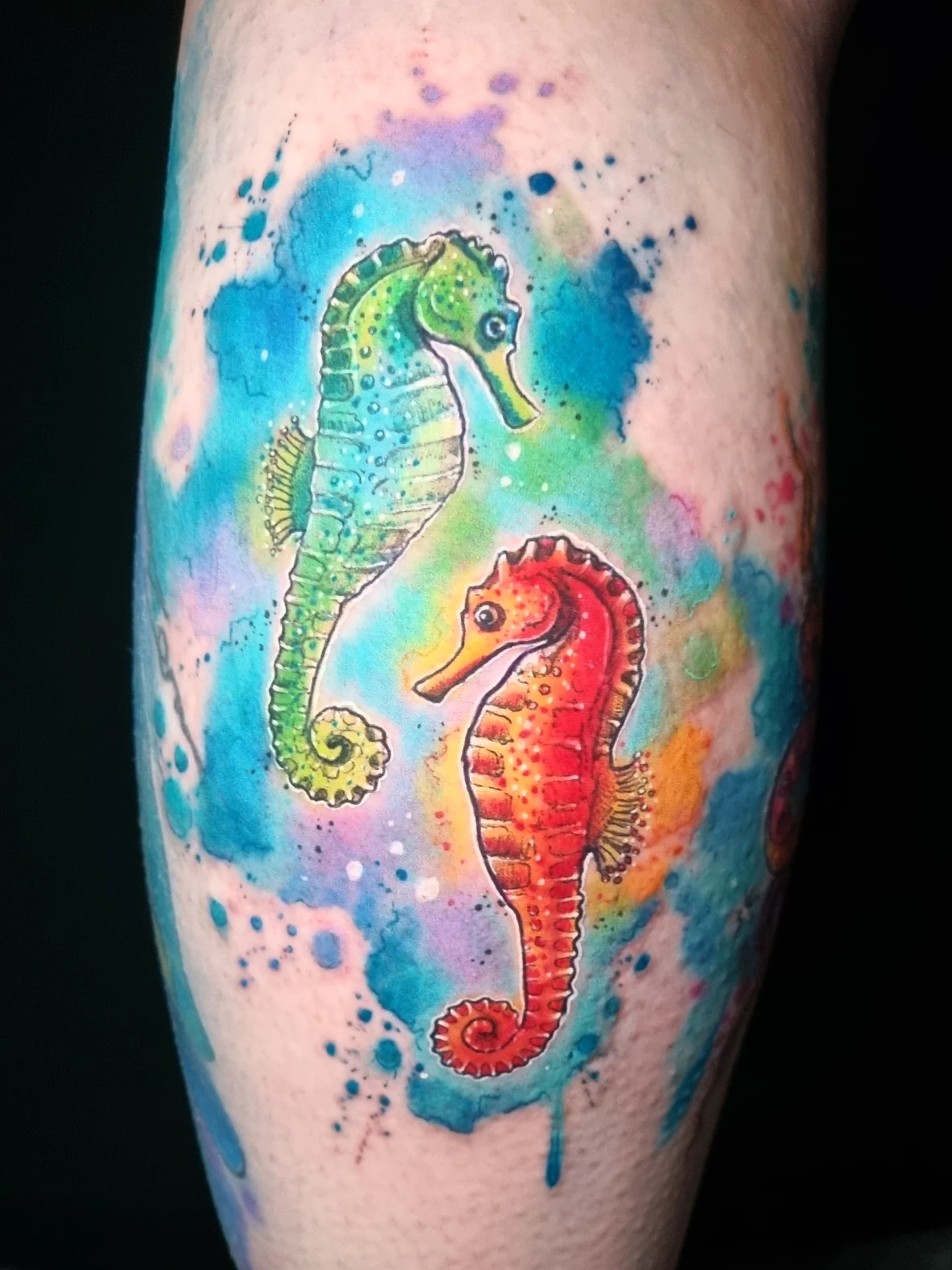 Watercolor Seahorse Pair Tattoo Tattoo Design