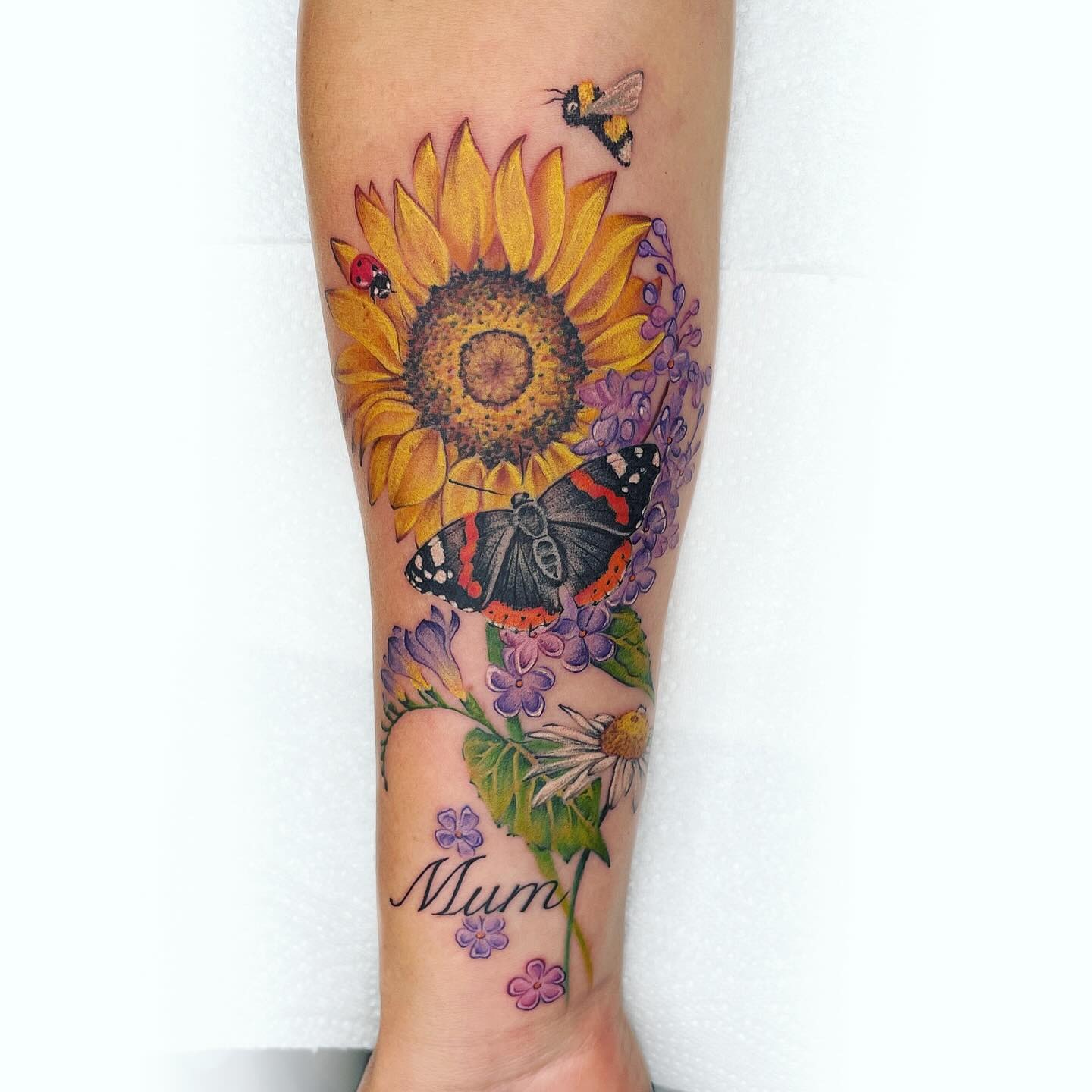 Watercolor Sunflower and Butterfly Memorial Tattoo Tattoo Design