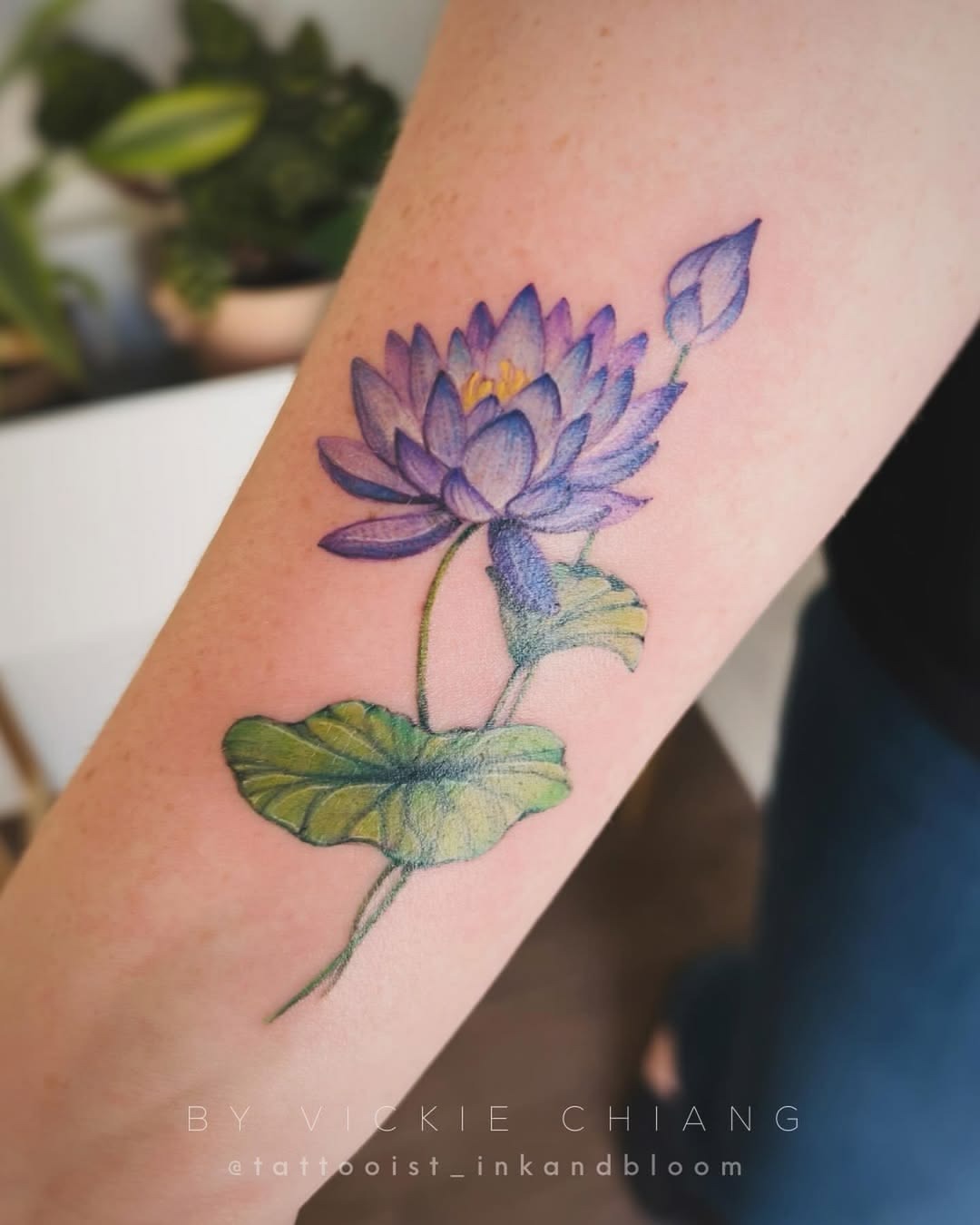 Blue and Purple Water Lily Botanical Tattoo Tattoo Design